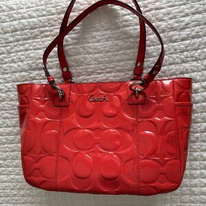 Coach Patent Leather Coral Pink Tote and Wallet Set